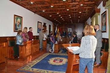  La profesora Celia Jiménez pone voz en el Pleno al manifiesto institucional contra la violencia machista (Foto TA)